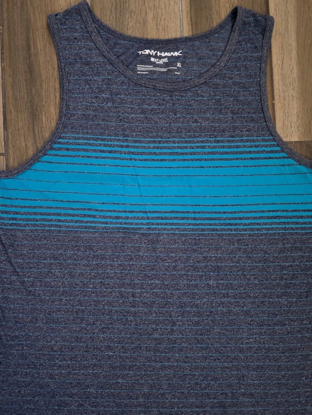 Tony Hawk Tank Mens XL Blue Gray Striped Moisture Wicking Tank Top